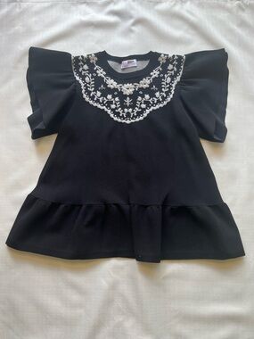 RED Valentino Top - Women's Medium Black - Peplum Embroidered Floral Luxury